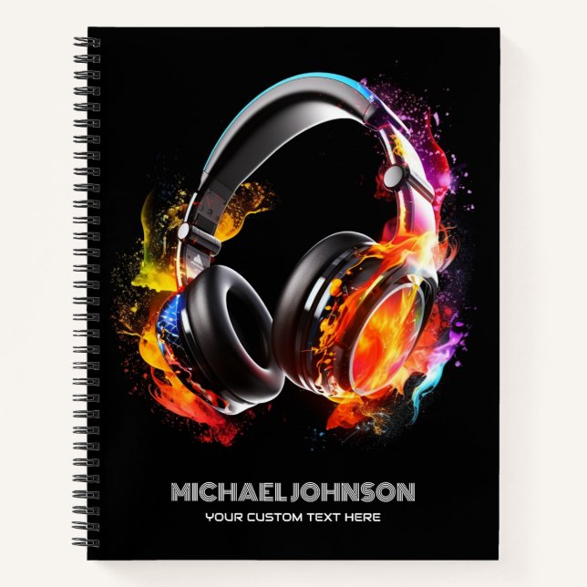 Modern Music Teen Headphones DJ Songwriter Band Notebook (Front)