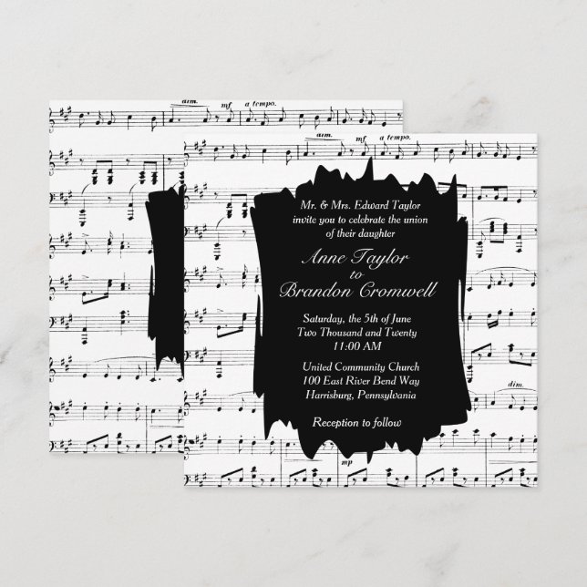Modern Music Theme Wedding Invitation (Front/Back)