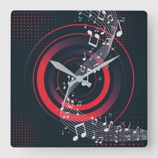 Modern Music Wall Clock –Red Beats & Flowing Notes