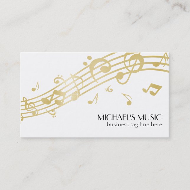 Modern Musical Business Branding Gold Music Notes Business Card (Front)