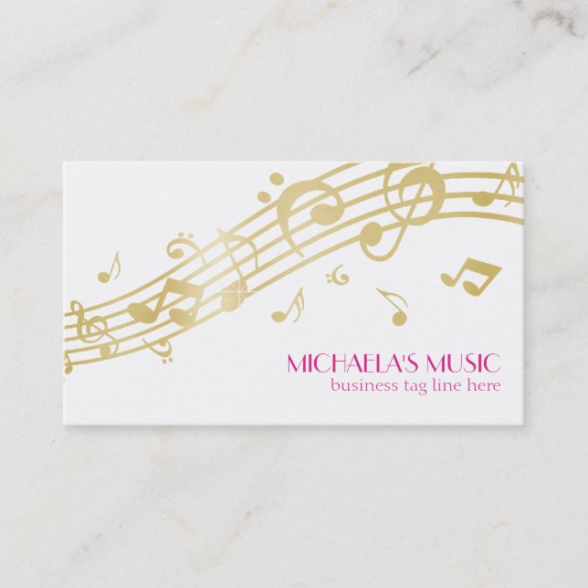 Modern Musical Business Branding Gold Music Notes Card (Front)