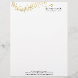 Modern Musical Business Branding Gold Music Notes Customized Letterhead