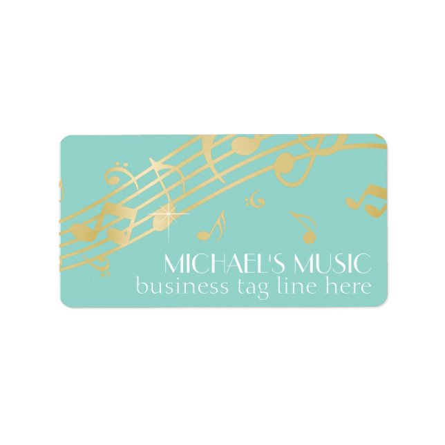 Modern Musical Business Branding Gold Music Notes Label (Front)
