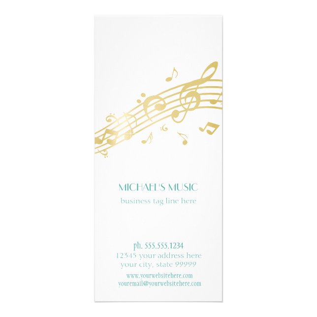 Modern Musical Business Branding Gold Music Notes Rack Card (Front)