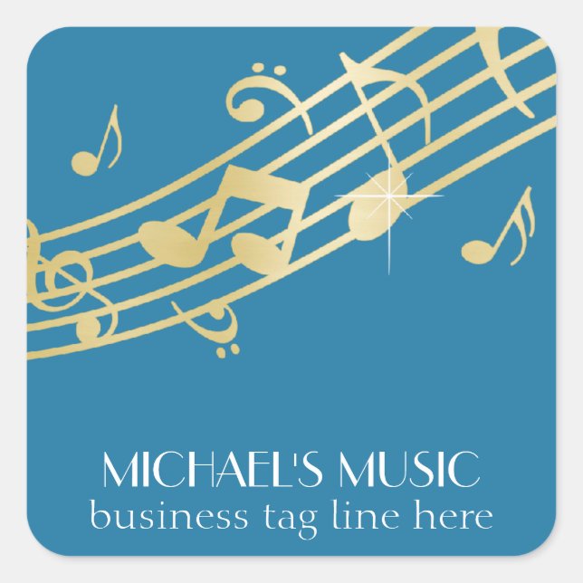 Modern Musical Business Branding Gold Music Notes Square Sticker (Front)