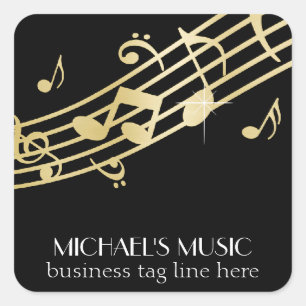 Modern Musical Business Branding Gold Music Notes Square Sticker