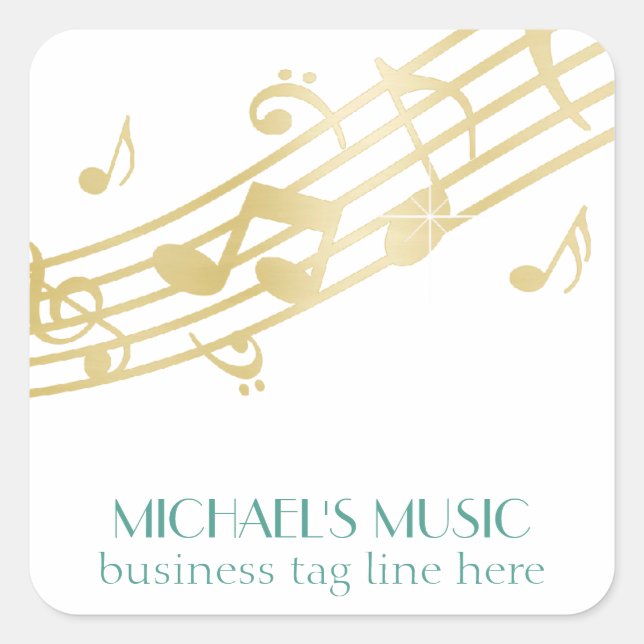 Modern Musical Business Branding Gold Music Notes Square Sticker (Front)