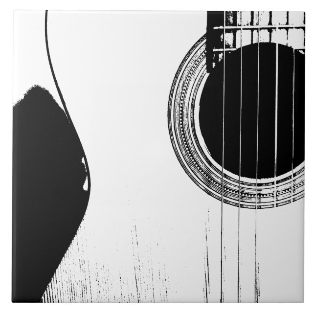 Modern Musical Instrument Black White Guitar Tile (Front)