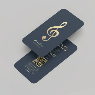Modern Musician Dark Blue Gold Monogram  Business Card