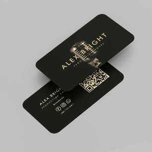Modern Musician Singer Recording Black Gold Mic Business Card