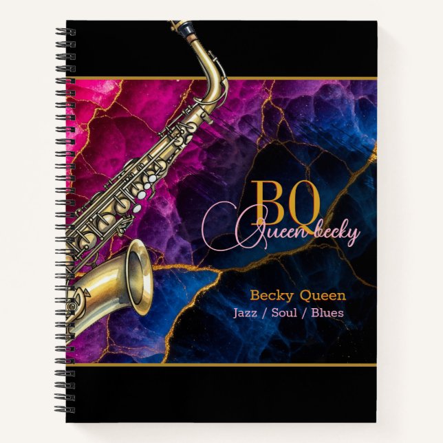 Modern Musiscan, Gold Saxophone Jazz, Monogram Notebook (Front)