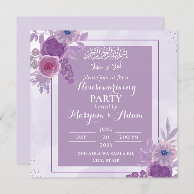 Modern Muslim House Warming Invitation Card (Front/Back)