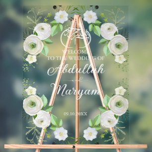Modern Muslim Islamic Wedding Welcome Floral Acrylic Sign