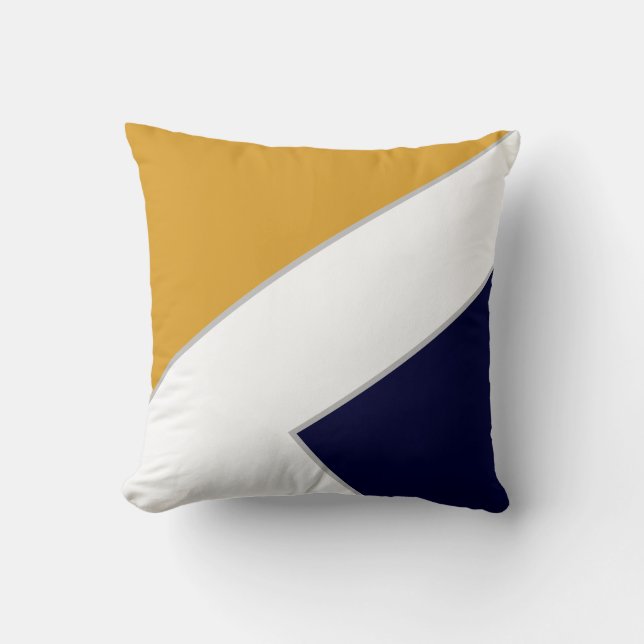 Modern Mustard Navy White Colour Block Geometric Cushion (Front)