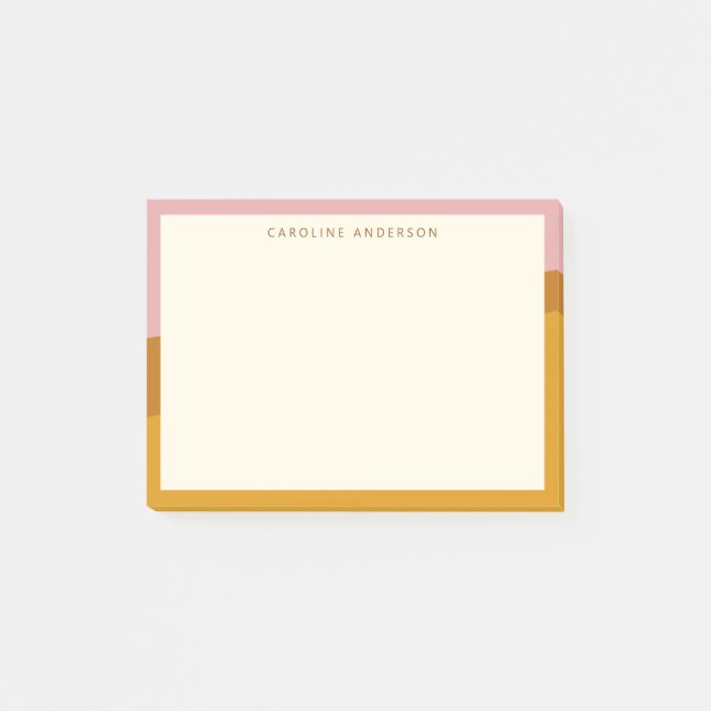 Modern Mustard Pink Border Personalised Name  Post-it Notes (Front)