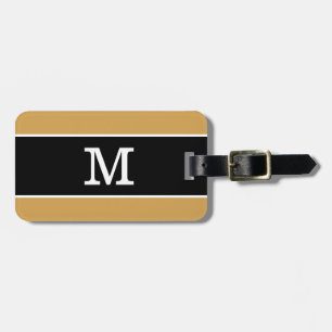 Modern Mustard Yellow Black White Striped Monogram Luggage Tag
