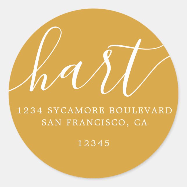 Modern Mustard Yellow Family Return Address Classic Round Sticker (Front)