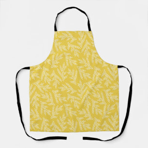 Modern Mustard Yellow Floral Leaves Pattern Apron