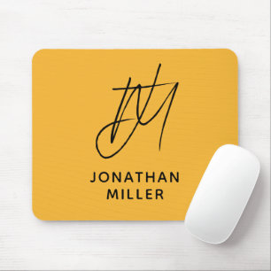 Modern Mustard Yellow Monogram Mouse Mat