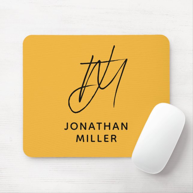 Modern Mustard Yellow Monogram Mouse Mat (With Mouse)