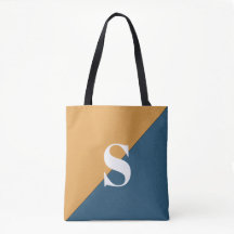 Modern Mustard Yellow Navy Blue Monogram Tote Bag
