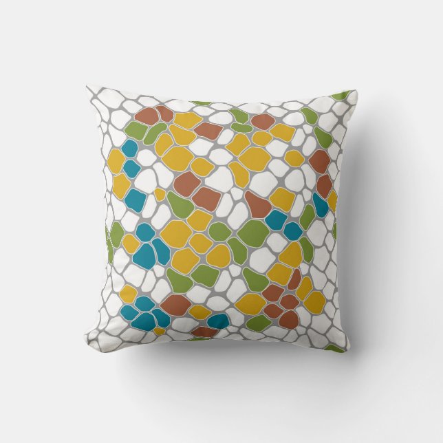 Modern, mustard yellow, teal, green, white cushion (Front)
