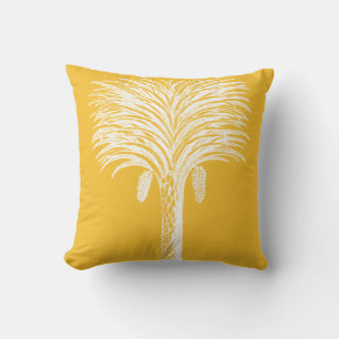 Modern Mustard Yellow White Tropical Palm Branch Cushion