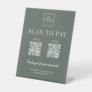 Modern Muted Green Scan to Pay Logo QRCode Payment Pedestal Sign