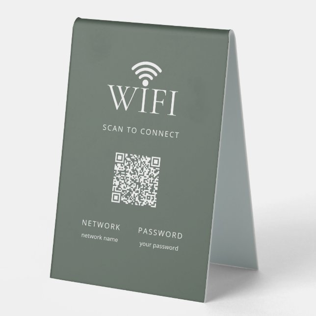 Modern Muted Green WiFi Network Password QR Code (Front)