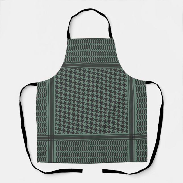 Modern Muted Olive Houndstooth Pattern Apron (Front)