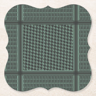Modern Muted Olive Houndstooth Pattern Paper Coaster