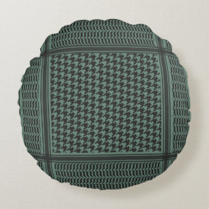 Modern Muted Olive Houndstooth Pattern Round Cushion