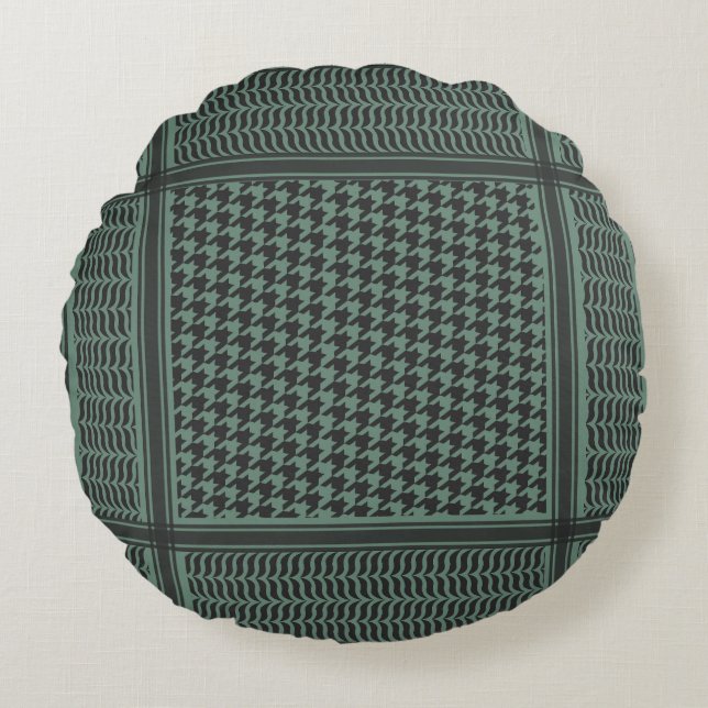 Modern Muted Olive Houndstooth Pattern Round Cushion (Front)