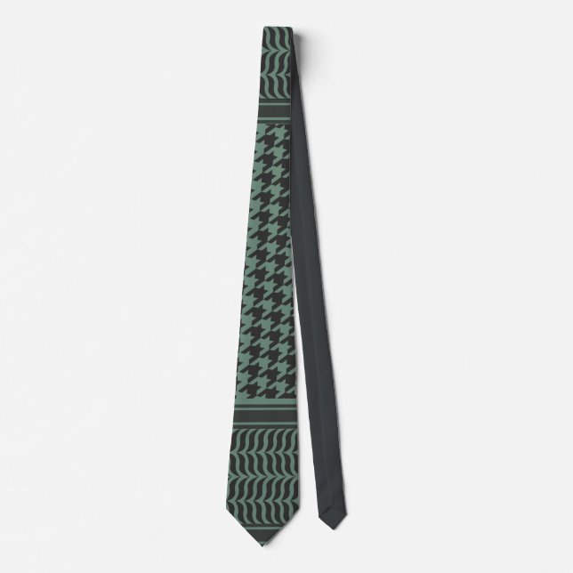 Modern Muted Olive Houndstooth Pattern Tie (Front)