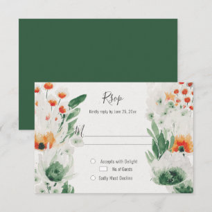 Modern Muted Orange Green Watercolor Floral RSVP Card