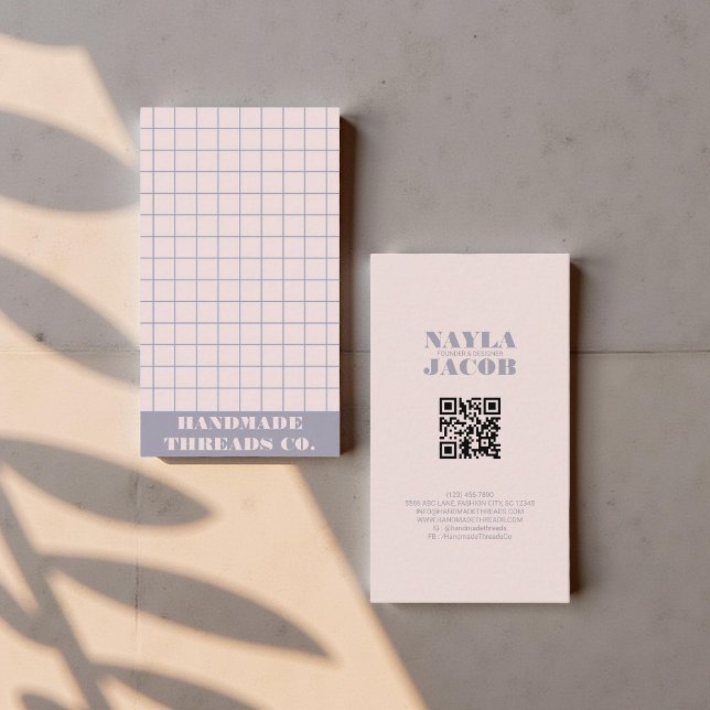 Modern Muted Purple Chequered Pattern QR Code  Business Card (Creator Uploaded)