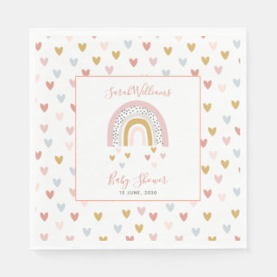 Modern Muted Rainbow Baby Shower Sprinkle Hearts Napkin