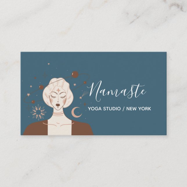 Modern Muted Tones Celestial Yoga Studio  Business Card (Front)