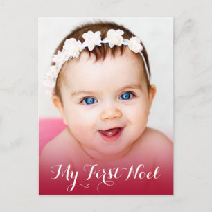 Modern My First Christmas Baby Photo Red Holiday Postcard