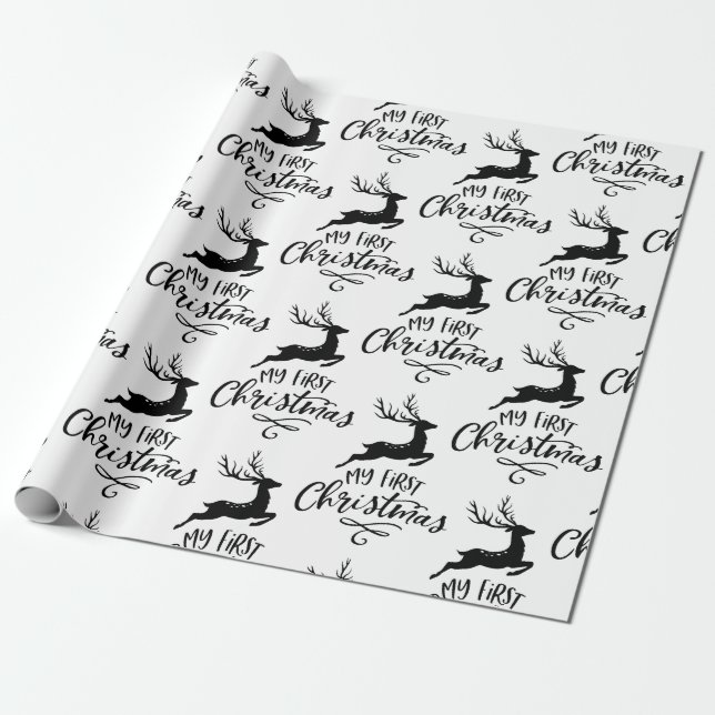 Modern My First Christmas Reindeer Script Pattern  Wrapping Paper (Unrolled)