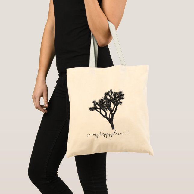 Modern "my happy place" B&W Joshua Tree Silhouette Tote Bag (Front (Product))