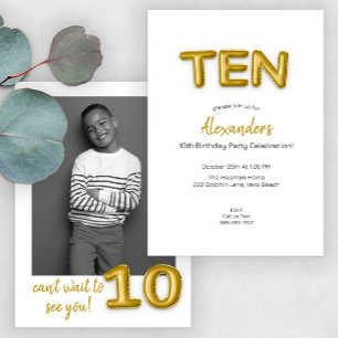 Modern Mylar Balloon 9th Birthday Party Photo  Invitation