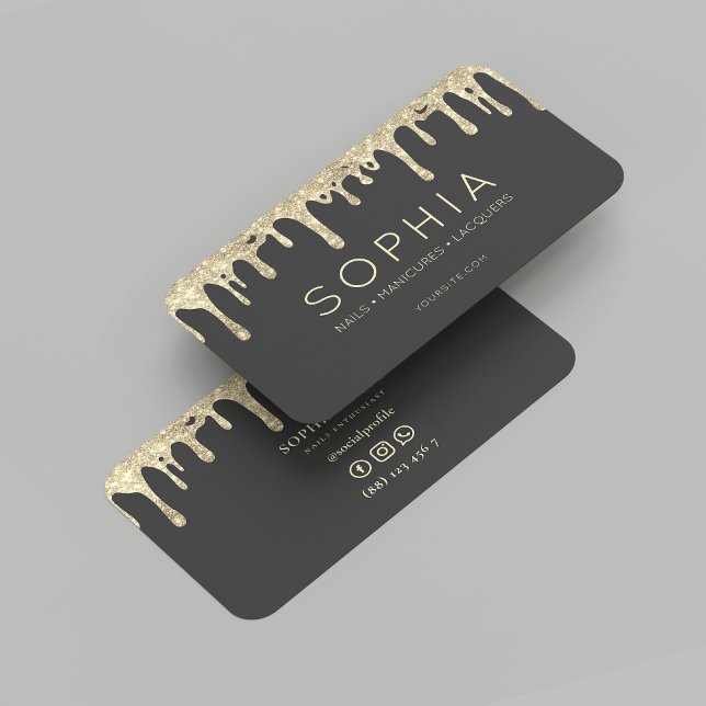 Modern Nail Art Beauty Salon Black Gold Drip Business Card (Gold Drip Nails Art Beauty Salon Manicure Business Card
)