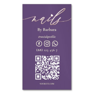 Modern Nail Art Beauty Salon Technician Purple Magnetic Business Card