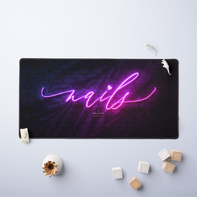 Modern Nail Art Nails Salon Manicure Neon Purple Desk Mat (Kids Table)