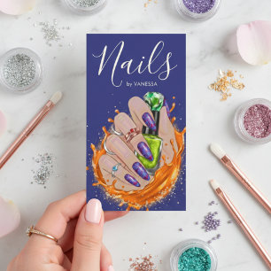 Modern Nail Art Studio Manicurist Artist Navy Blue Business Card