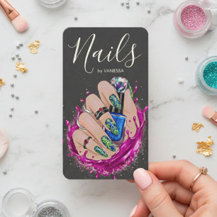 Modern Nail Art Studio Manicurist Artist Pink Blue Business Card