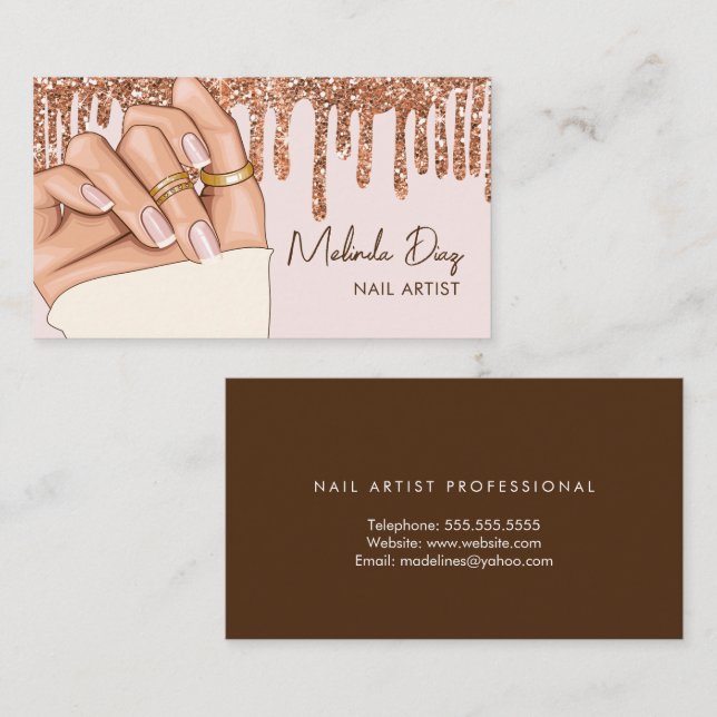 Modern Nail Artist Designer Salon Faux Glitter  Business Card (Front/Back)