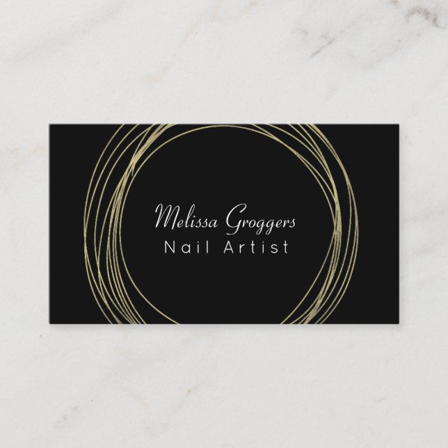 Modern Nail Artist Faux Gold Circulars Hand Drawn Business Card (Front)