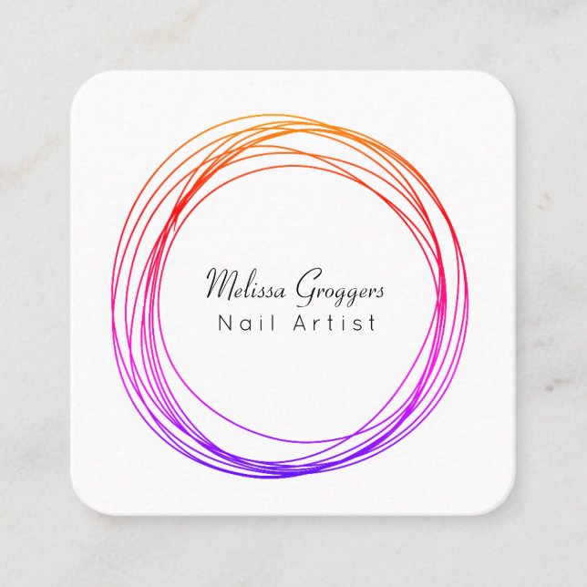Modern Nail Artist Faux Gold Circulars Hand Drawn  Square Business Card (Front)